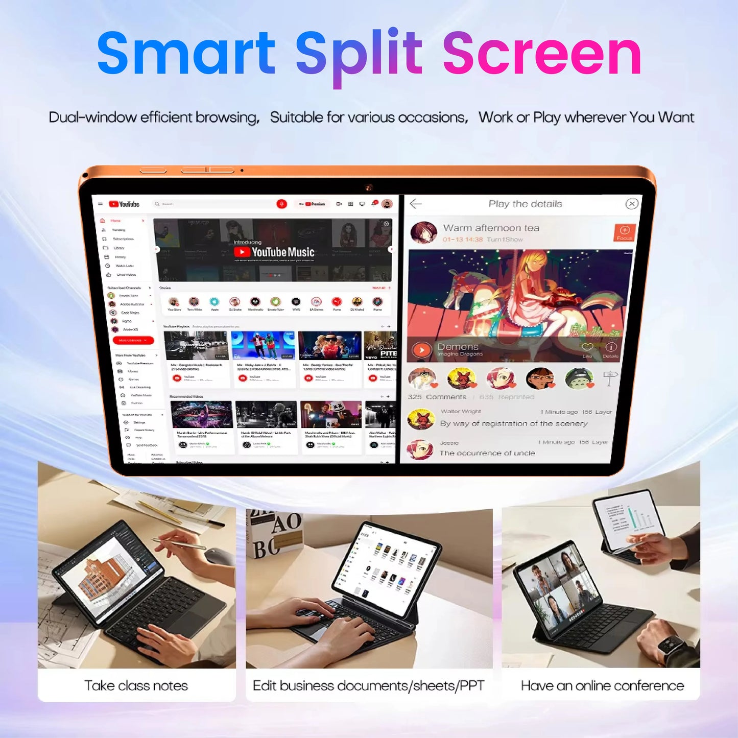 W&O 2026 Android 15 Tablet, 11-inch screen, 12GB RAM + 256GB expandable storage