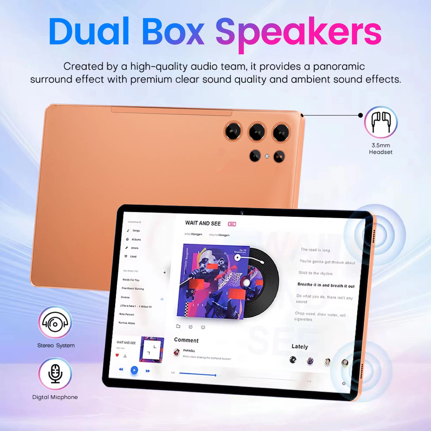 W&O 2026 Android 15 Tablet, 11-inch screen, 12GB RAM + 256GB expandable storage
