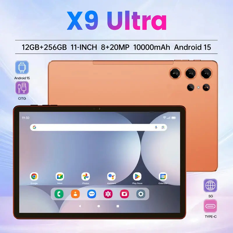 W&O 2026 Android 15 Tablet, 11-inch screen, 12GB RAM + 256GB expandable storage