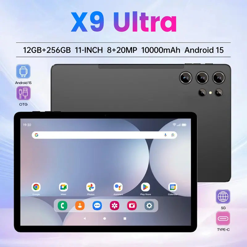 W&O 2026 Android 15 Tablet, 11-inch screen, 12GB RAM + 256GB expandable storage
