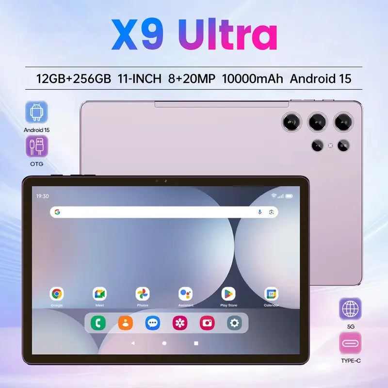 W&O 2026 Android 15 Tablet, 11-inch screen, 12GB RAM + 256GB expandable storage