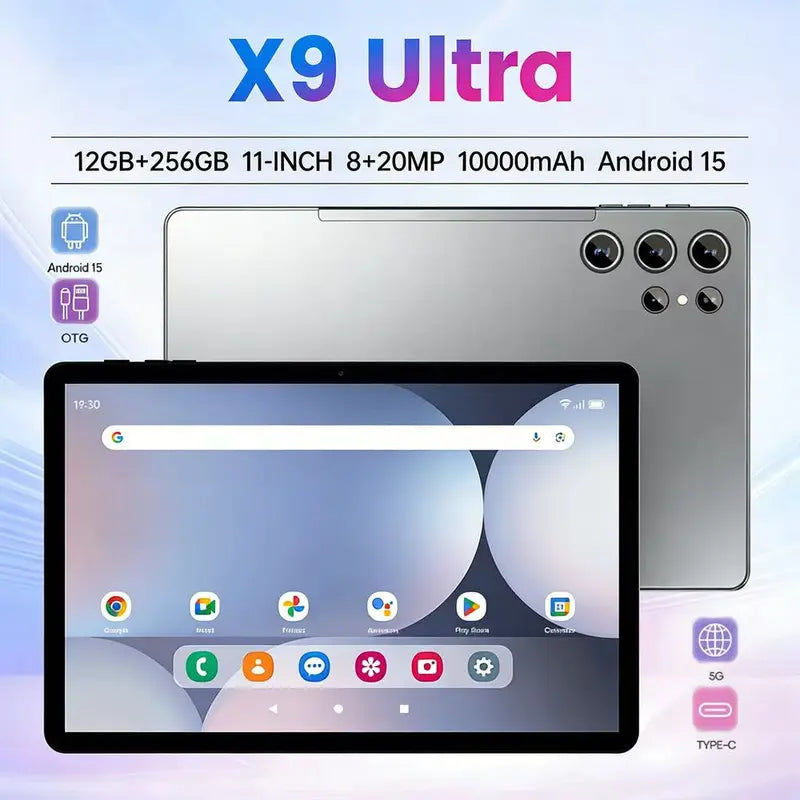 W&O 2026 Android 15 Tablet, 11-inch screen, 12GB RAM + 256GB expandable storage