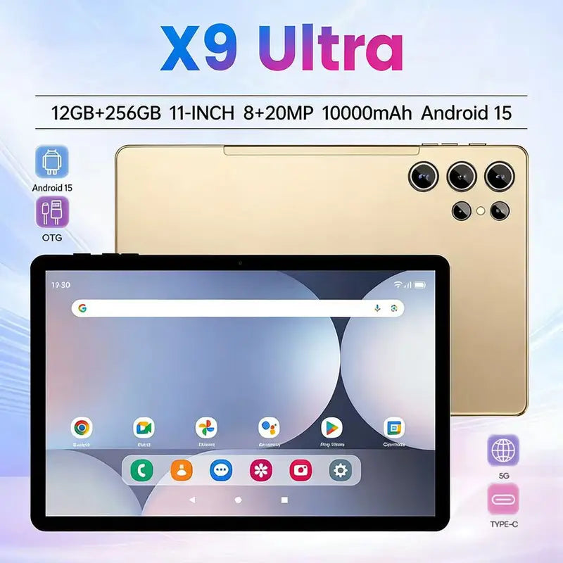 W&O 2026 Android 15 Tablet, 11-inch screen, 12GB RAM + 256GB expandable storage