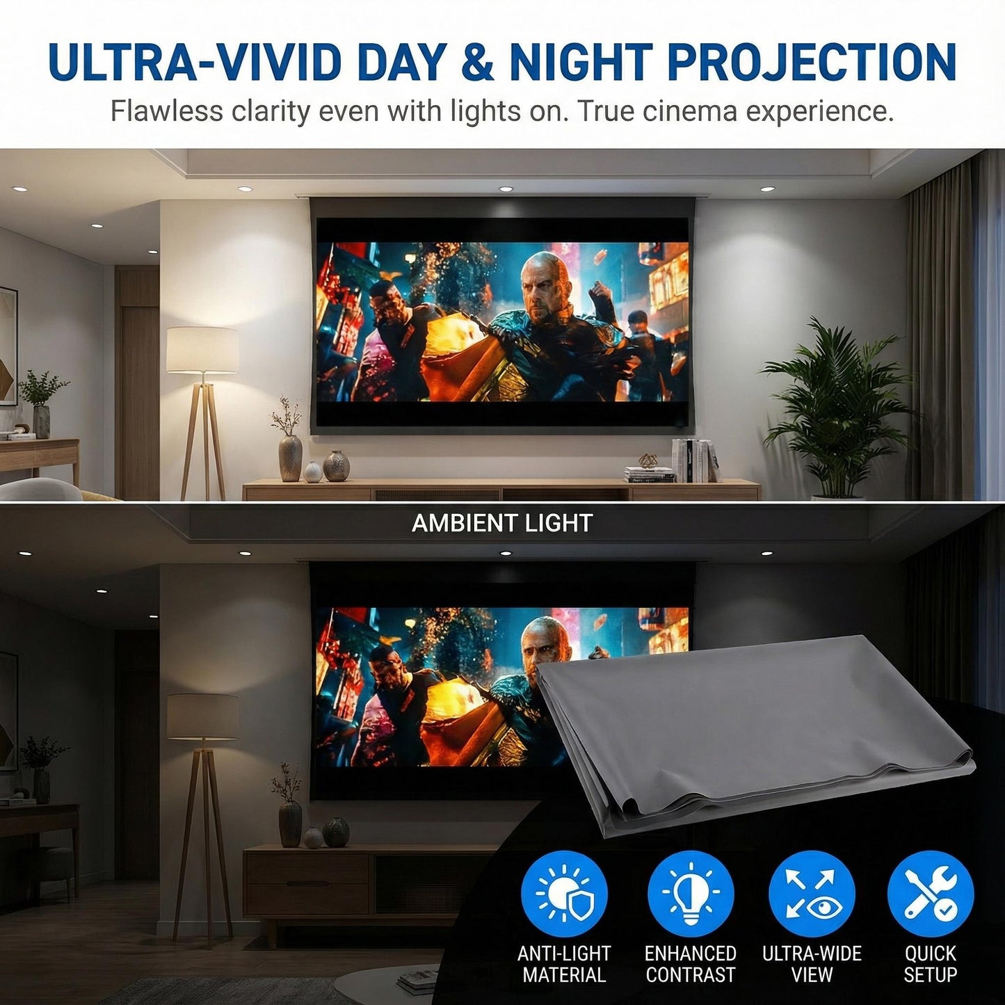 100-inch 4K Ultra HD Anti-glare Foldable Portable Projection Screen