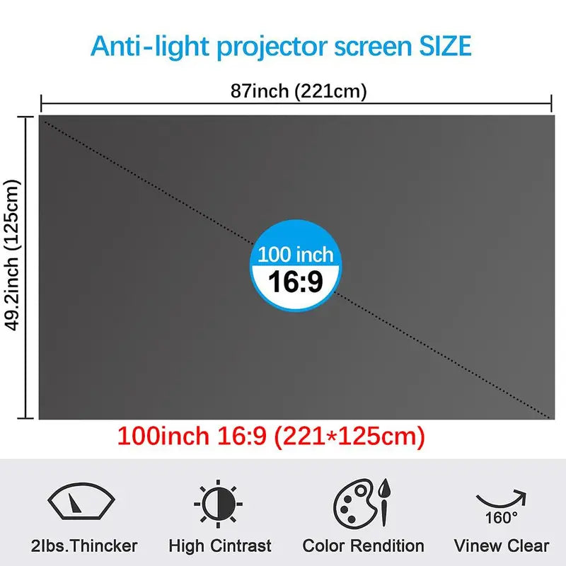 100-inch 4K Ultra HD Anti-glare Foldable Portable Projection Screen
