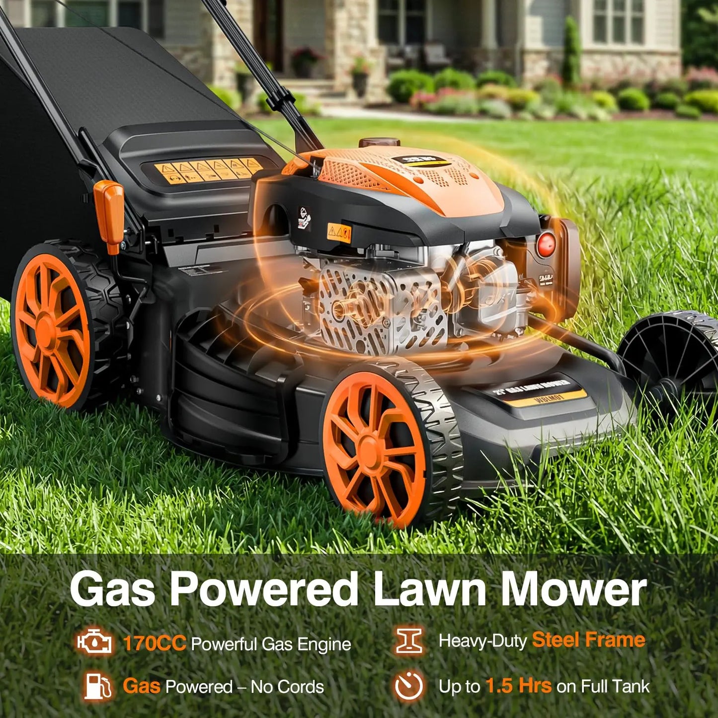 Efurden 21-inch self-propelled gasoline lawnmower, 170cc, 4-in-1 function