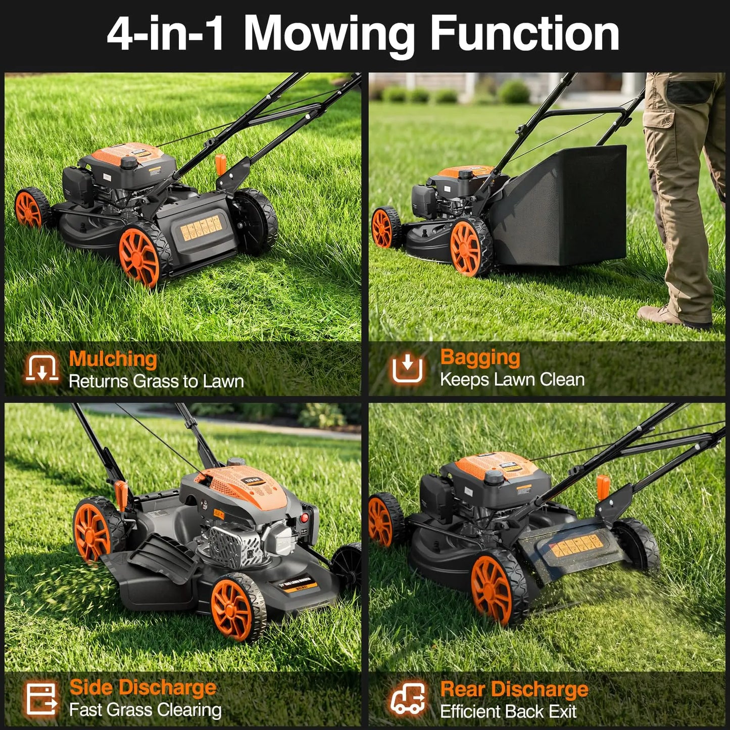 Efurden 21-inch self-propelled gasoline lawnmower, 170cc, 4-in-1 function