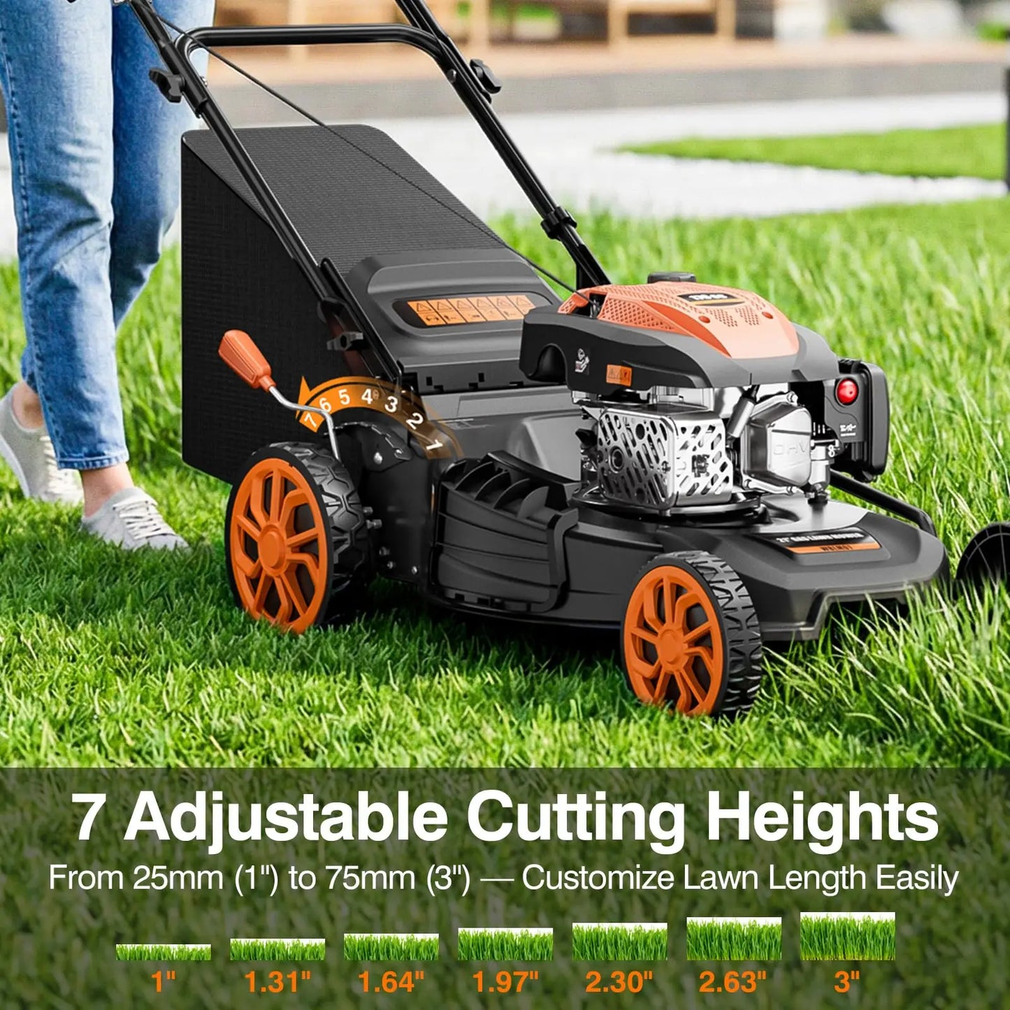 Efurden 21-inch self-propelled gasoline lawnmower, 170cc, 4-in-1 function