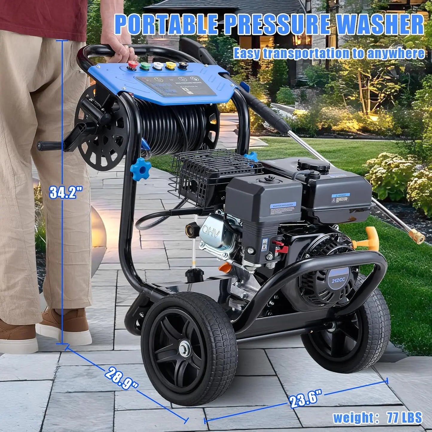 Efurden 3600 PSI gasoline-powered high-pressure washer, suitable for garden cleaning.